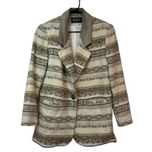 Braetan VTG 90s Aztec Southwestern Print Neutral Button Coat Wool Blend Size 12